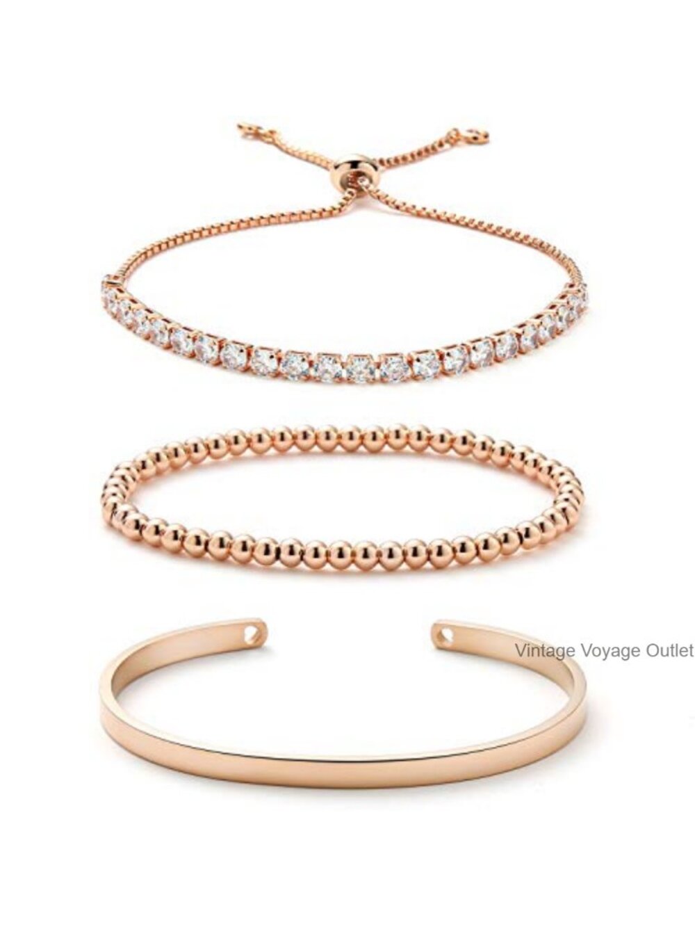 18K Gold Plated Tennis Bracelet Set Cubic Zirconia Cuff Beaded Stackable